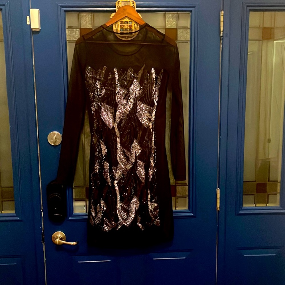 Black sheer and sequin cocktail dress size 6